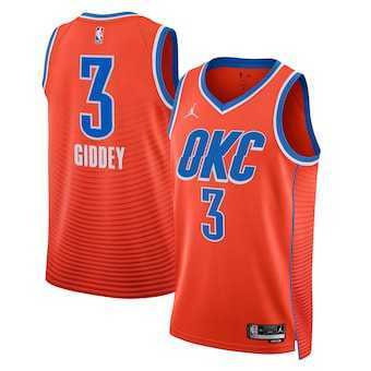 Mens Oklahoma City Thunder #3 Josh Giddey Orange Statement Edition Stitched Basketball Jersey Dzhi